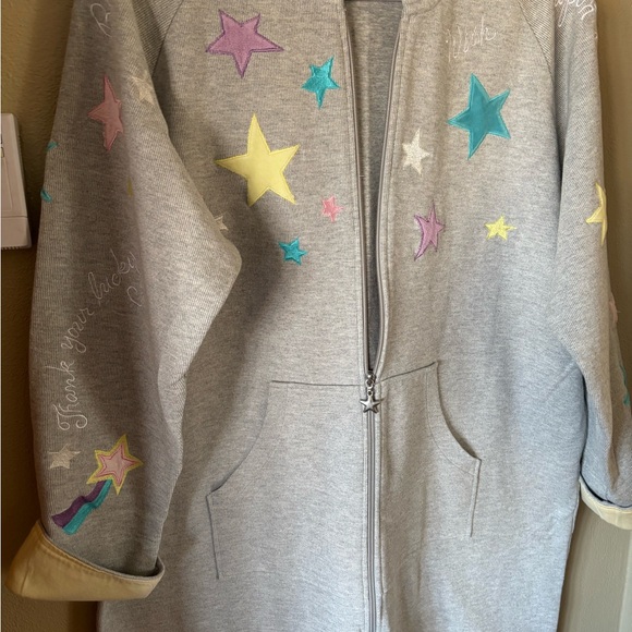 Gray Star-Patterned Zip-Up Hoodie Long robe Quacker Factory 1X - Picture 3 of 8